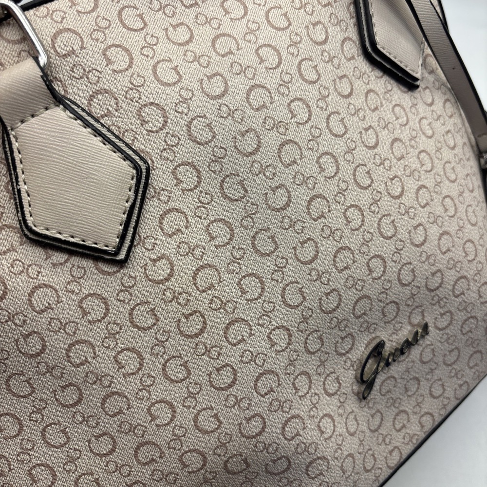 GUESS Logo Satchel Top Handle Bag Zip Closure Detachable Strap - Picture 9 of 16